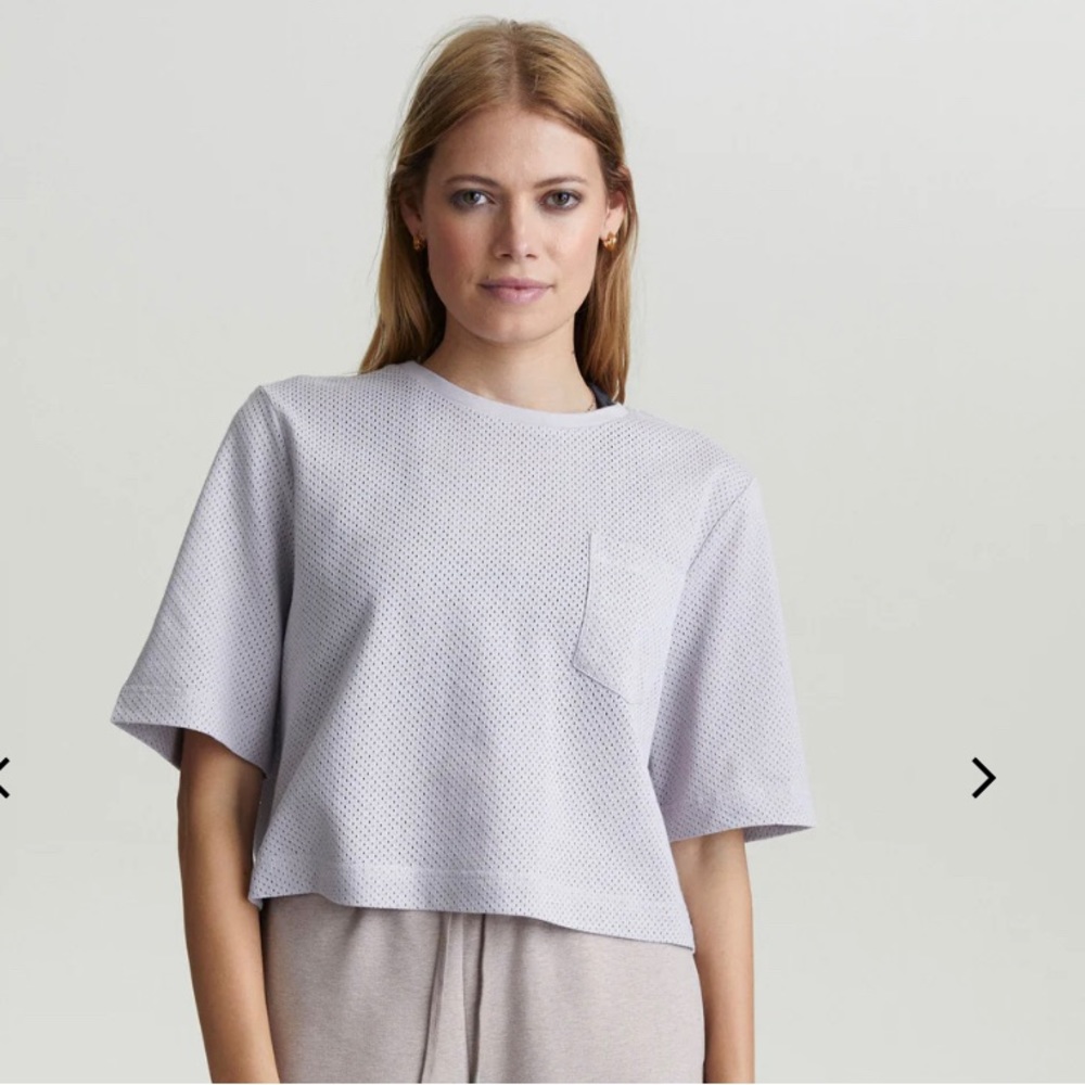VARLEY Bexley Lilac Cropped Pocket Tee Athleisure Mesh Size Small 100% Cotton